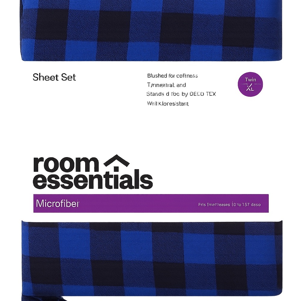 Room Essentials Microfiber Plaid Sheet Set in Blue and Black